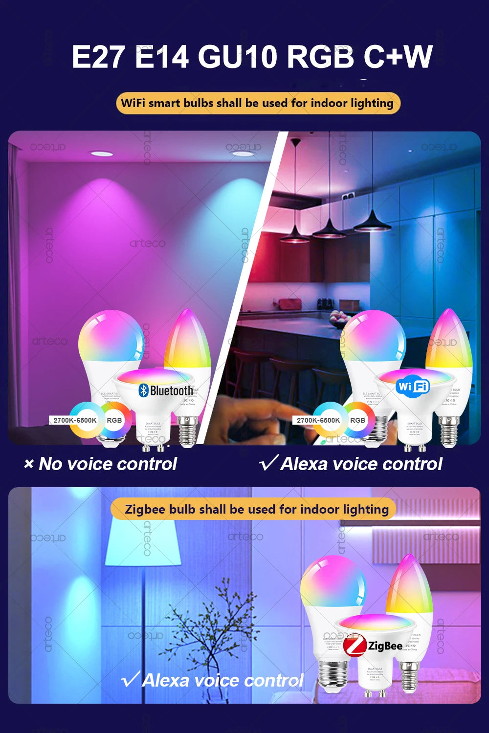 Wireless Bluetooth LED Smart Light Bulbs